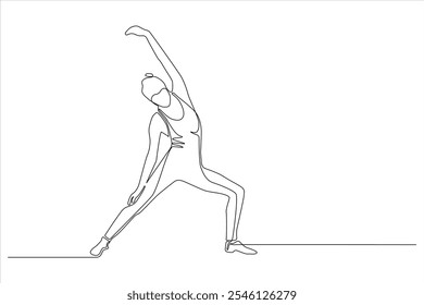 Um desenho de linha contínua de uma pessoa que se estende em uma pose de ioga.