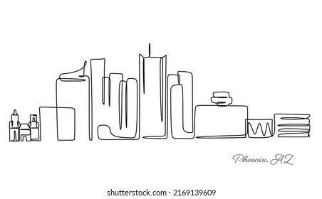 Dibujo continuo del perfil de la ciudad de Phoenix, Estados Unidos. Hermoso punto de referencia. Turismo paisajístico mundial y vacaciones de viaje. Dibujo de línea simple de trazo elegante editable ilustración vectorial