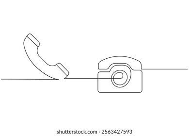 Continuous line drawing of phone icon one line art and call icon isolated outline flat vector illustration