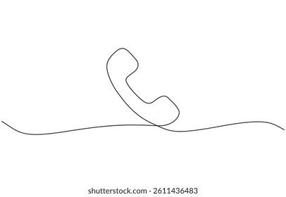 Continuous line drawing of phone icon one line art and call icon isolated outline, Telephone handset in one continuous line drawing. Symbol of communication. Telephone in simple linear style.