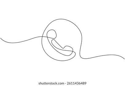 Continuous line drawing of phone icon one line art and call icon isolated outline, Telephone handset in one continuous line drawing. Symbol of communication. Telephone in simple linear style.