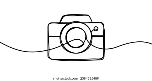 continuous line drawing of photo camera symbol. technology theme abstract line art illustration