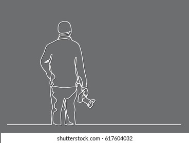 continuous line drawing of photographer holding camera