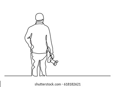 continuous line drawing of photographer holding camera