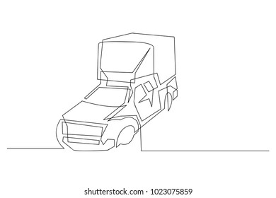 continuous line drawing of Pickup truck transport vector illustration simple concept.