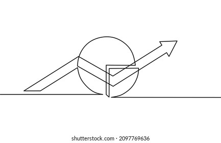 Continuous Line Drawing Of Pie Chart And Arrow, Business Finance, Object One Line, Single Line Art, Vector Illustration