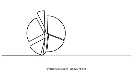 Continuous line drawing of pie chart and arrow growth up, business concept sketch object one line, single line art, vector illustration, Pie Chart Color Line Icon Design with Editable Stroke. Suitable