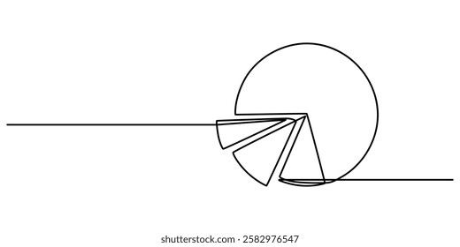 Continuous line drawing of pie chart and arrow growth up, business concept sketch object one line, single line art, vector illustration, Pie Chart Color Line Icon Design with Editable Stroke. Suitable