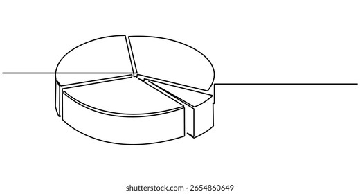Desenho de linha contínuo do gráfico de pizza. Conceito de negócios, conceito de negócios ou finanças, Gráfico de crescimento, objeto uma linha, Ícone de gráfico de uma linha, arte de linha única, ilustração vetorial, Traço editável 