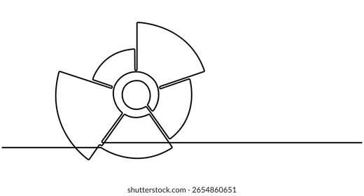 Desenho de linha contínuo do gráfico de pizza. Conceito de negócios, conceito de negócios ou finanças, Gráfico de crescimento, objeto uma linha, Ícone de gráfico de uma linha, arte de linha única, ilustração vetorial, Traço editável 