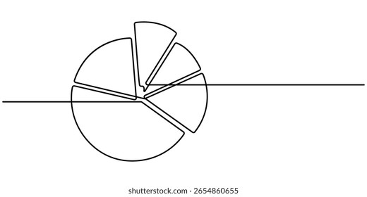 Desenho de linha contínuo do gráfico de pizza. Conceito de negócios, conceito de negócios ou finanças, Gráfico de crescimento, objeto uma linha, Ícone de gráfico de uma linha, arte de linha única, ilustração vetorial, Traço editável 