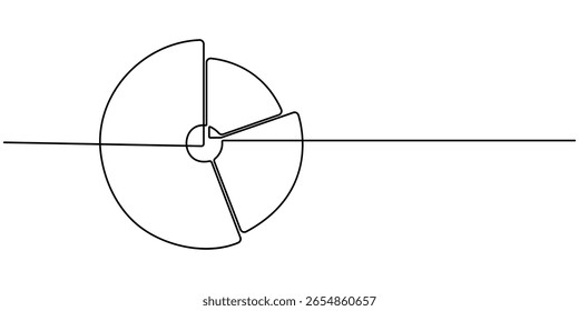 Desenho de linha contínuo do gráfico de pizza. Conceito de negócios, conceito de negócios ou finanças, Gráfico de crescimento, objeto uma linha, Ícone de gráfico de uma linha, arte de linha única, ilustração vetorial, Traço editável 
