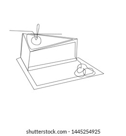 continuous line drawing of piece of cake. isolated sketch drawing of piece cake line concept. outline thin stroke vector illustration