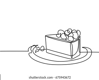 Continuous line drawing of piece cake. Vector illustration black line on white background.