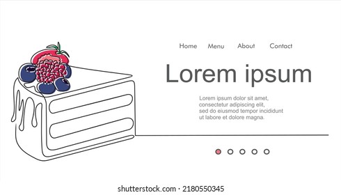 Continuous Line Drawing Of A Piece Of Cake.Illustration With Quote Template. Can Used For Logo, Emblem, Slide Show And Banner.