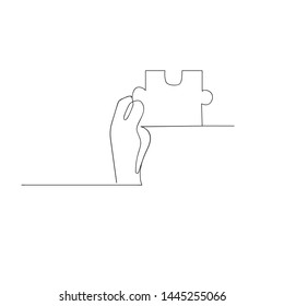 continuous line drawing of piece of puzzle. isolated sketch drawing of piece puzzle line concept. outline thin stroke vector illustration