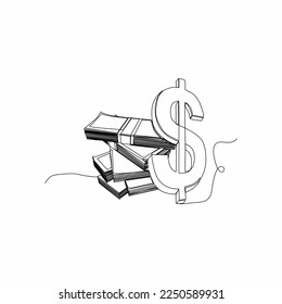 continuous line drawing of pile of money