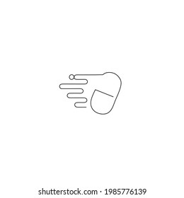 Continuous line drawing of pill with speed design, object one line single line art, vector illustration