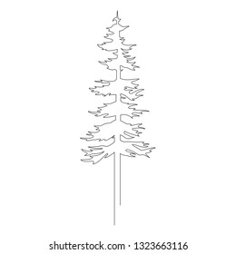 Continuous line drawing of pine. Fir-tree. Black isolated on white background. Hand drawn christmas tree  vector illustration