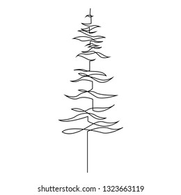 Continuous line drawing of pine. Fir-tree. Black isolated on white background. Hand drawn christmas tree  vector illustration