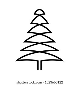 Continuous line drawing of pine. Fir-tree. Black isolated on white background. Hand drawn christmas tree  vector illustration