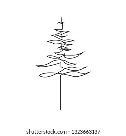 Continuous line drawing of pine. Fir-tree. Black isolated on white background. Hand drawn christmas tree  vector illustration