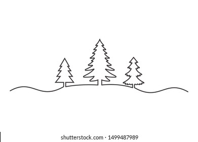 continuous line drawing of pine tree vector illustration