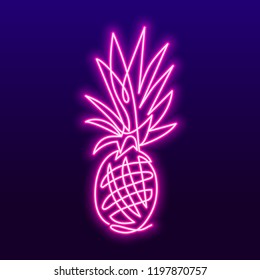 Continuous line drawing of pineapple concept of fruit vector illustration. Vector neon sign, bright signboard, light banner