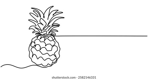 Continuous Line Drawing Of A Pineapple On A Transparent background, Fresh Pineapple Continuous Line Editable Stroke Line, Single Continuous Line Drawing of Pineapple. Simple Modern Linear Drawing.