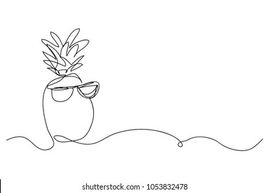 continuous line drawing of pineapple in summer glasses concept of fruit vector illustration