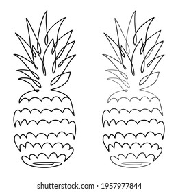 Continuous line drawing of pineapple. Template for your design. Vector illustration.