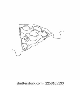 Continuous line drawing of pizza food minimalist design. Restaurant or cafe logo. sticker for companies selling fast food. Black and white vector illustration.