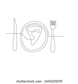 continuous line drawing of pizza on a plate. isolated sketch drawing of pizza on a plate line concept. outline thin stroke vector illustration