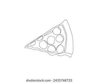 Kontinuierliche Strichzeichnung von Pizza. Eine Linie Pizza für die Speisekarte. Slice of Pizza Continuous Line Art. Editierbarer Umriss.
