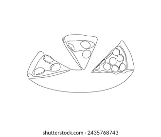 Línea Continua De Dibujo De Pizza. Una Línea De Pizza Para El Menú. Corte De Pizza Línea Continua De Arte. Contorno Editable.
