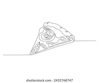 Continuous Line Drawing Of Pizza. One Line Of Pizza For Menu. Slice Of Pizza Continuous Line Art. Editable Outline.
