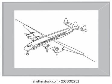 
Dibujo continuo del plano en las nubes. Ilustración vectorial de fondo blanco y negro. - Vector