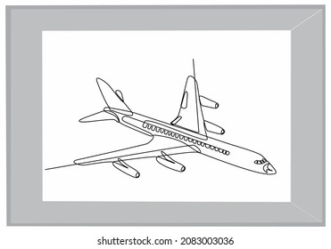 
Continuous line drawing of the plane in the clouds. Vector illustration of black and white background. - Vector
