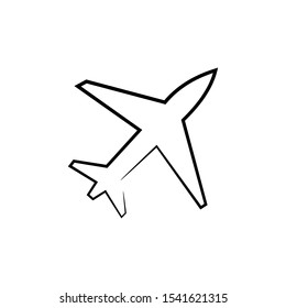 Continuous line drawing. The plane flies from left to right. Drawing from the hands of a black thin line on a white background

