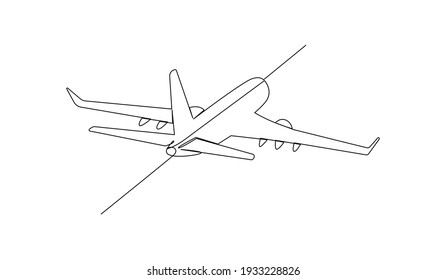 Continuous line drawing. The plane flies from left to right. Draw a thin black line on a white background.