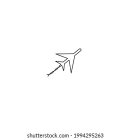 Continuous line drawing of plane, object one line, single line art, vector illustration