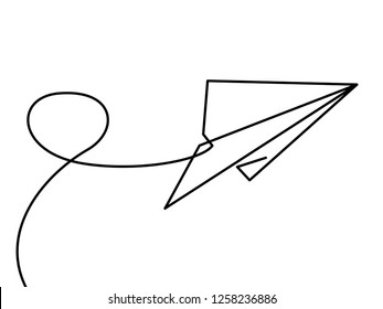 continuous line drawing of plane paper vector illustration.
