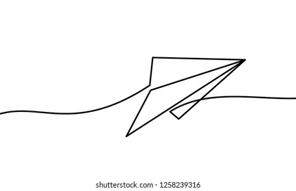 continuous line drawing of plane paper vector illustration. vector illustration. vector illustration for banner, poster, web, template. Black thin line image of plane paper icon