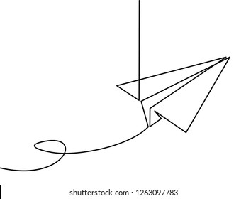 continuous line drawing of plane paper vector illustration. vector illustration for banner, poster, web, template. Black thin line image of plane paper icon 