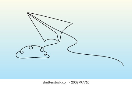 continuous line drawing of plane paper vector illustration.