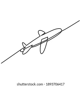 Continuous line drawing of plane, single line, simple sign, vector ilustration