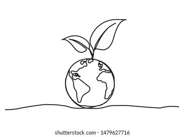 Continuous Line Drawing Planet Earth Tree Stock Vector (Royalty Free ...