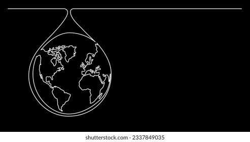 continuous line drawing of planet earth as a drop of water