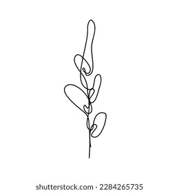 Continuous Line Drawing Plant Black Sketch of branch Isolated on White. Plant One Line Illustration. Minimal illustration for tattoo or logo. Vector EPS 10.