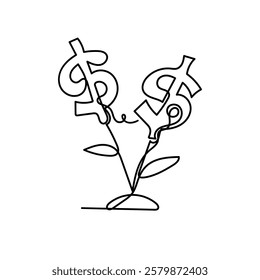 continuous line drawing plant with dollar sign 